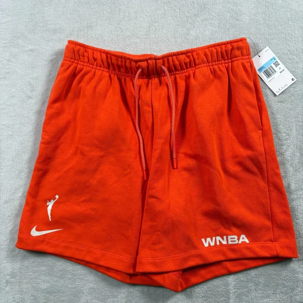 Nike WNBA Fleece Basketball Shorts Women Medium Orange Loose Fit Mid Rise Swoosh